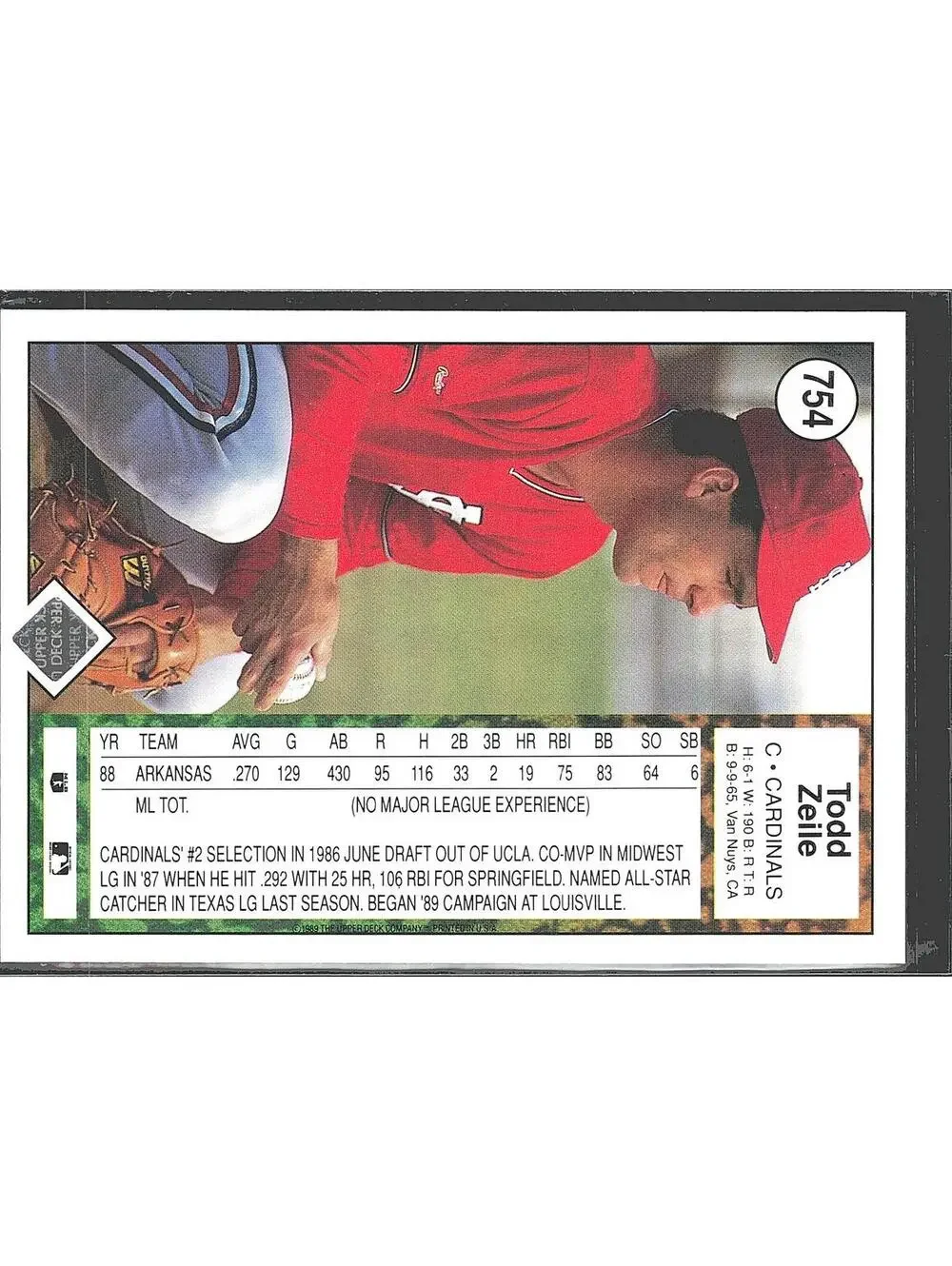 1989 Upper Deck #754 Todd Zeile HAND SIGNED